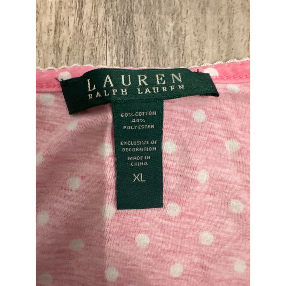 Lauren Ralph‎ Lauren Pink Polka Dot Tank Nightgown Size XL Scoop Neck Cotton - Picture 3 of 7